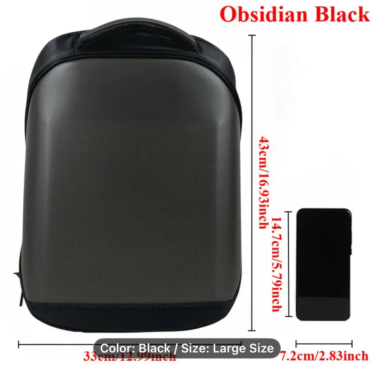Black LED City Series Backpack – Large 17” DIY Smart Pixel Display, USB Charging Laptop Bag