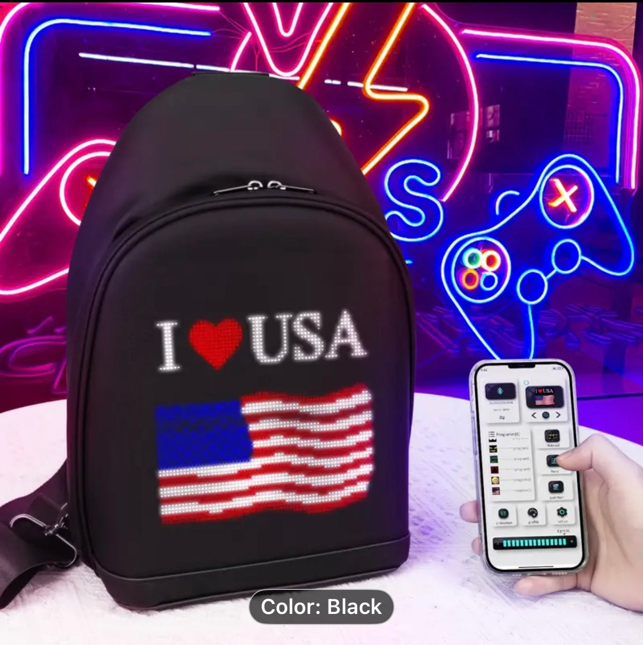 City Series Sling Bag       LED Crossbody Bag, Full Color Screen and Programmable DIY, Outdoor Advertising Travel Sling Backpack