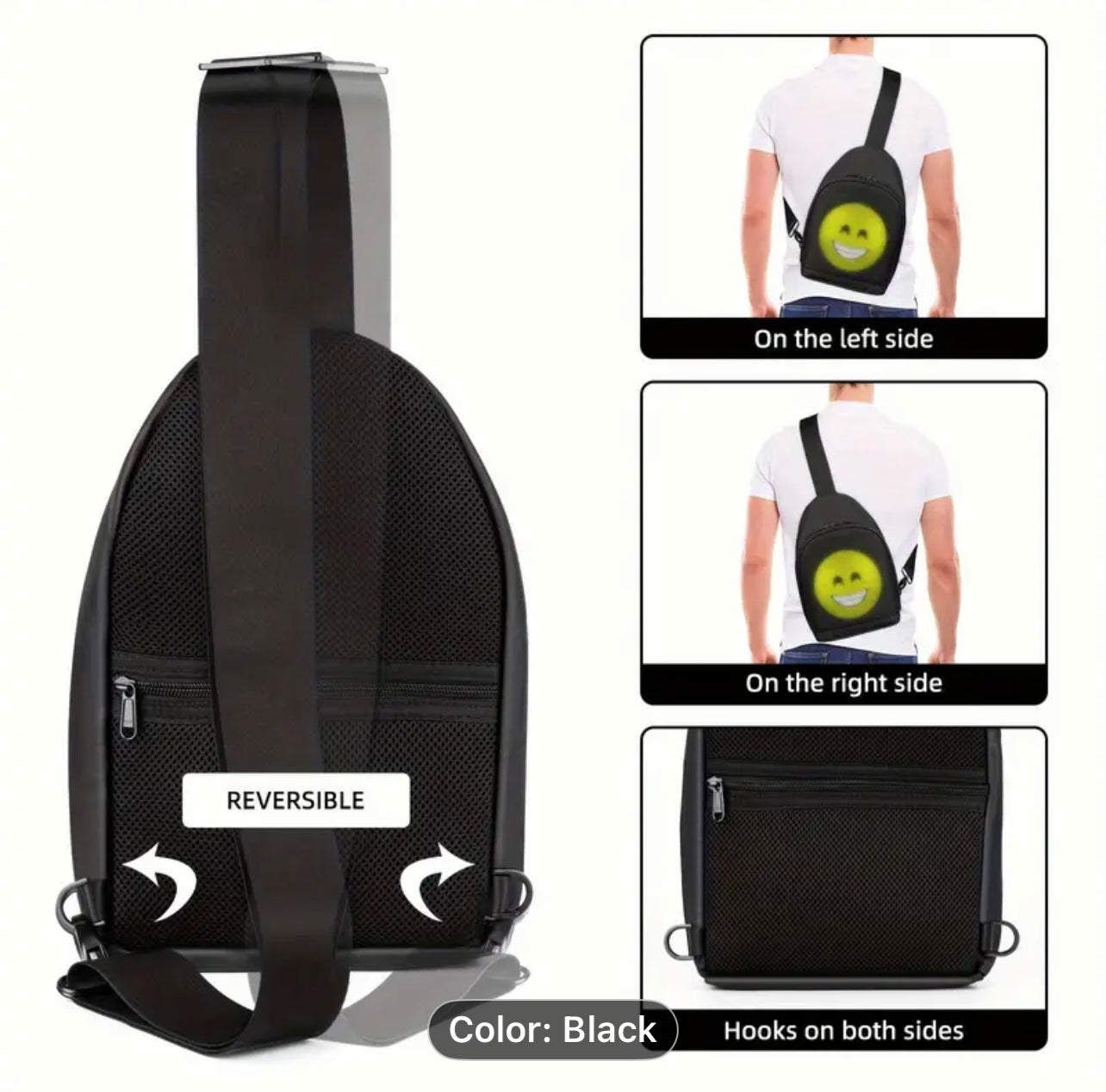 City Series Sling Bag       LED Crossbody Bag, Full Color Screen and Programmable DIY, Outdoor Advertising Travel Sling Backpack