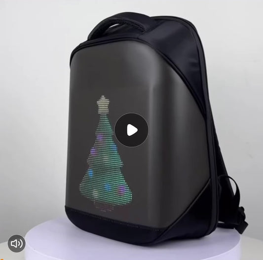 Black LED City Series Backpack – Large 17” DIY Smart Pixel Display, USB Charging Laptop Bag