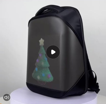 Black LED City Series Backpack – Large 17” DIY Smart Pixel Display, USB Charging Laptop Bag